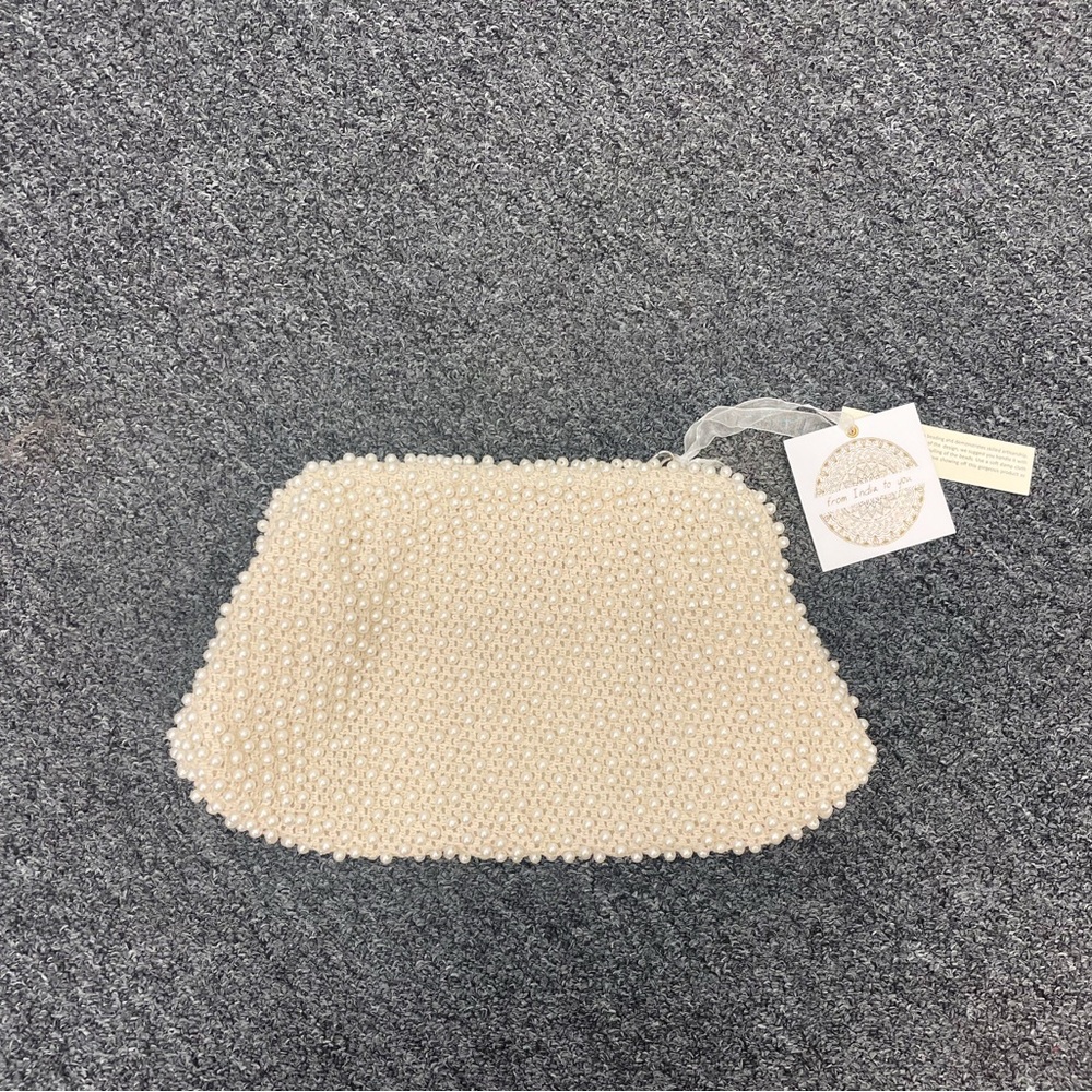Pearl Beaded Clutch W/ Crossbody Strap